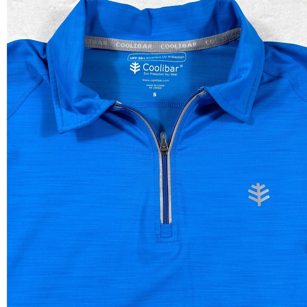Coolibar Womens S UPF 50+ Sun Protection Shirt Blue 1/4 Zip Long Sleeve